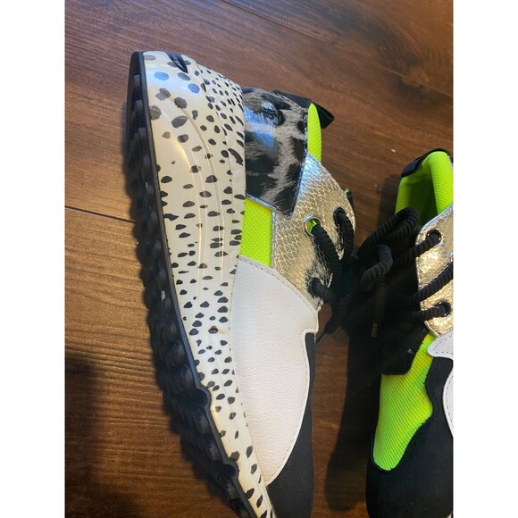 Steve Madden Cliff Platform Heel Sneakers Neon Green Yellow Leopard Womens 8 - Picture 3 of 9